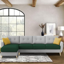 Raj Furniture Verdelux L-Shaped Sofa Set, 6 Seater (Lhs) With Premium Velvet Upholstery, Green Grey Fabric