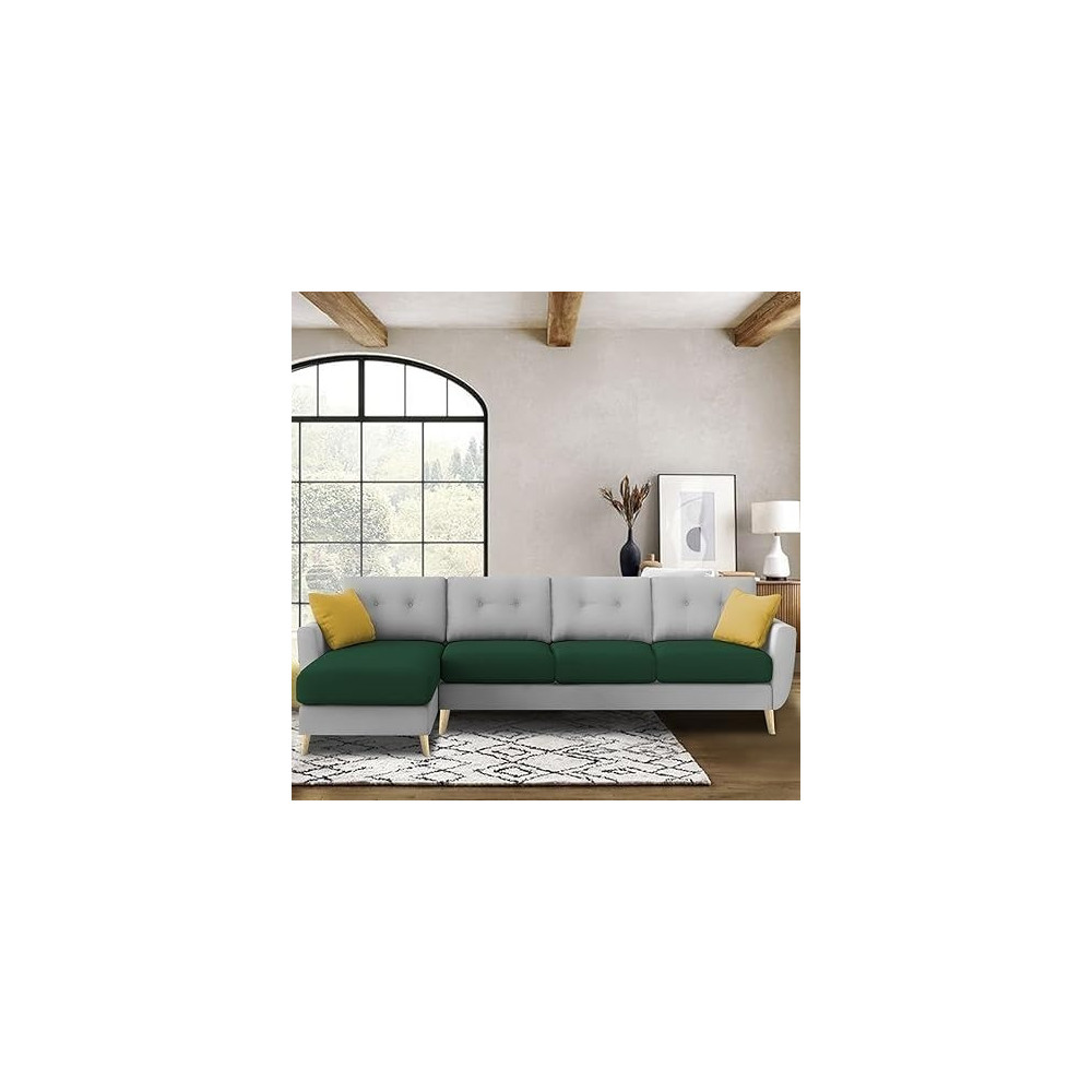 Raj Furniture Verdelux L-Shaped Sofa Set, 6 Seater (Lhs) With Premium Velvet Upholstery, Green Grey Fabric