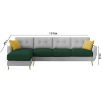 Raj Furniture Verdelux L-Shaped Sofa Set, 6 Seater (Lhs) With Premium Velvet Upholstery, Green Grey Fabric