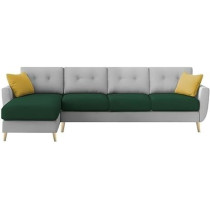 Raj Furniture Verdelux L-Shaped Sofa Set, 6 Seater (Lhs) With Premium Velvet Upholstery, Green Grey Fabric