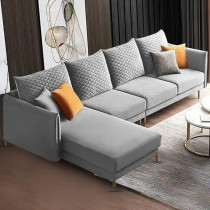 Raj Furniture Lhs 5 Seater Sofa Set For Living Room, Grey Fabric