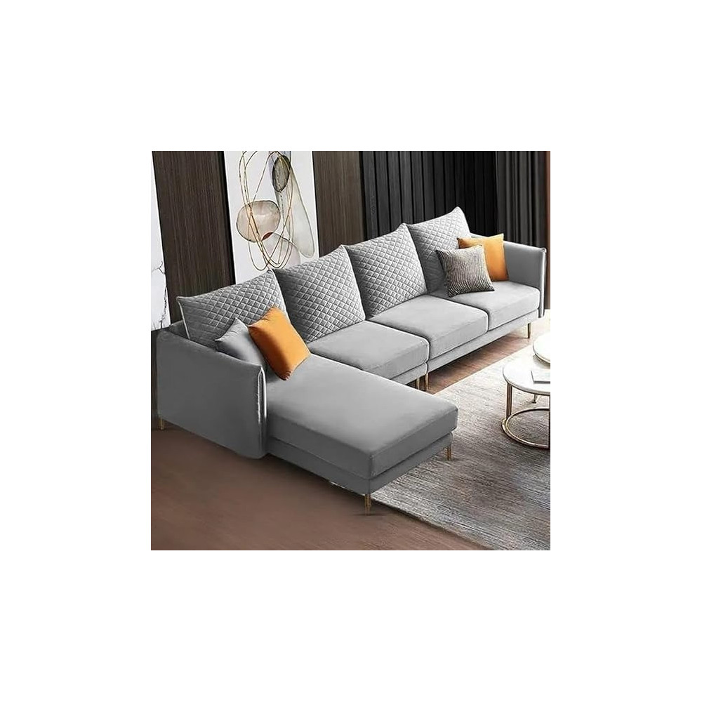 Raj Furniture Lhs 5 Seater Sofa Set For Living Room, Grey Fabric