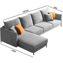 Raj Furniture Lhs 5 Seater Sofa Set For Living Room, Grey Fabric