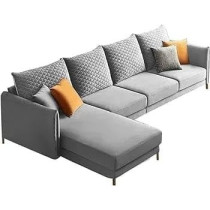 Raj Furniture Lhs 5 Seater Sofa Set For Living Room, Grey Fabric