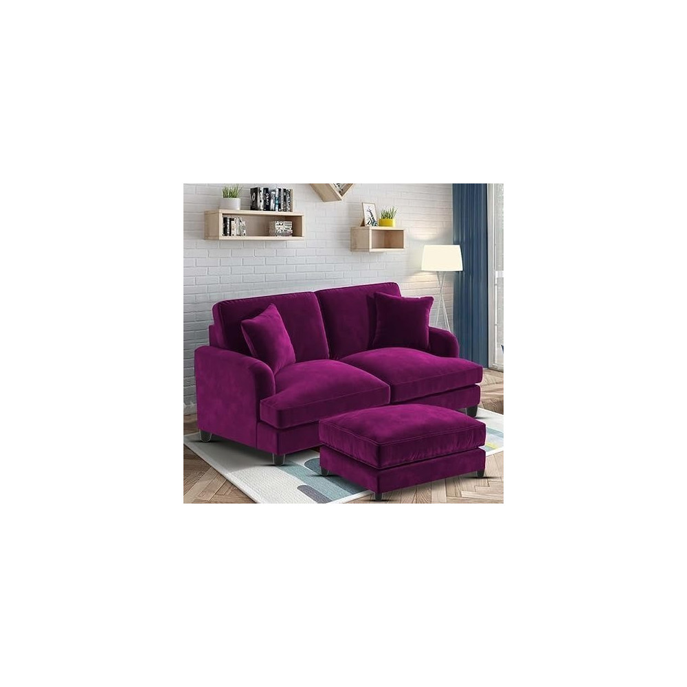Ripple Furniture Sedona 2 Seater Velvet Sofa Set With Ottoman, Purple