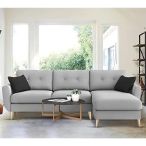 Raj Furniture Royal Azure Elegance 4 Seater L-Shaped Living Room Sofa In Plush Velvet Fabric, Rhs, Grey Fabric