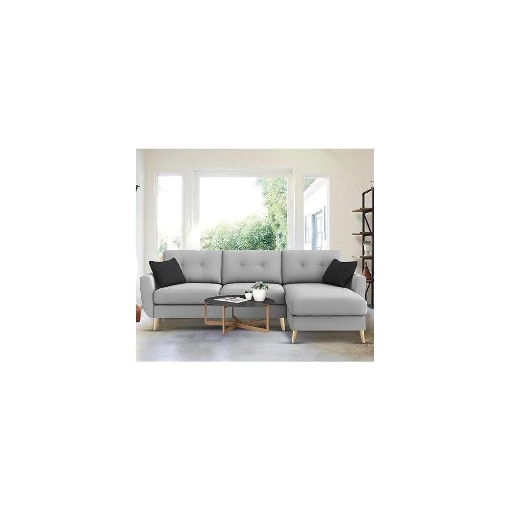 Raj Furniture Royal Azure Elegance 4 Seater L-Shaped Living Room Sofa In Plush Velvet Fabric, Rhs, Grey Fabric