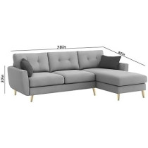 Raj Furniture Royal Azure Elegance 4 Seater L-Shaped Living Room Sofa In Plush Velvet Fabric, Rhs, Grey Fabric