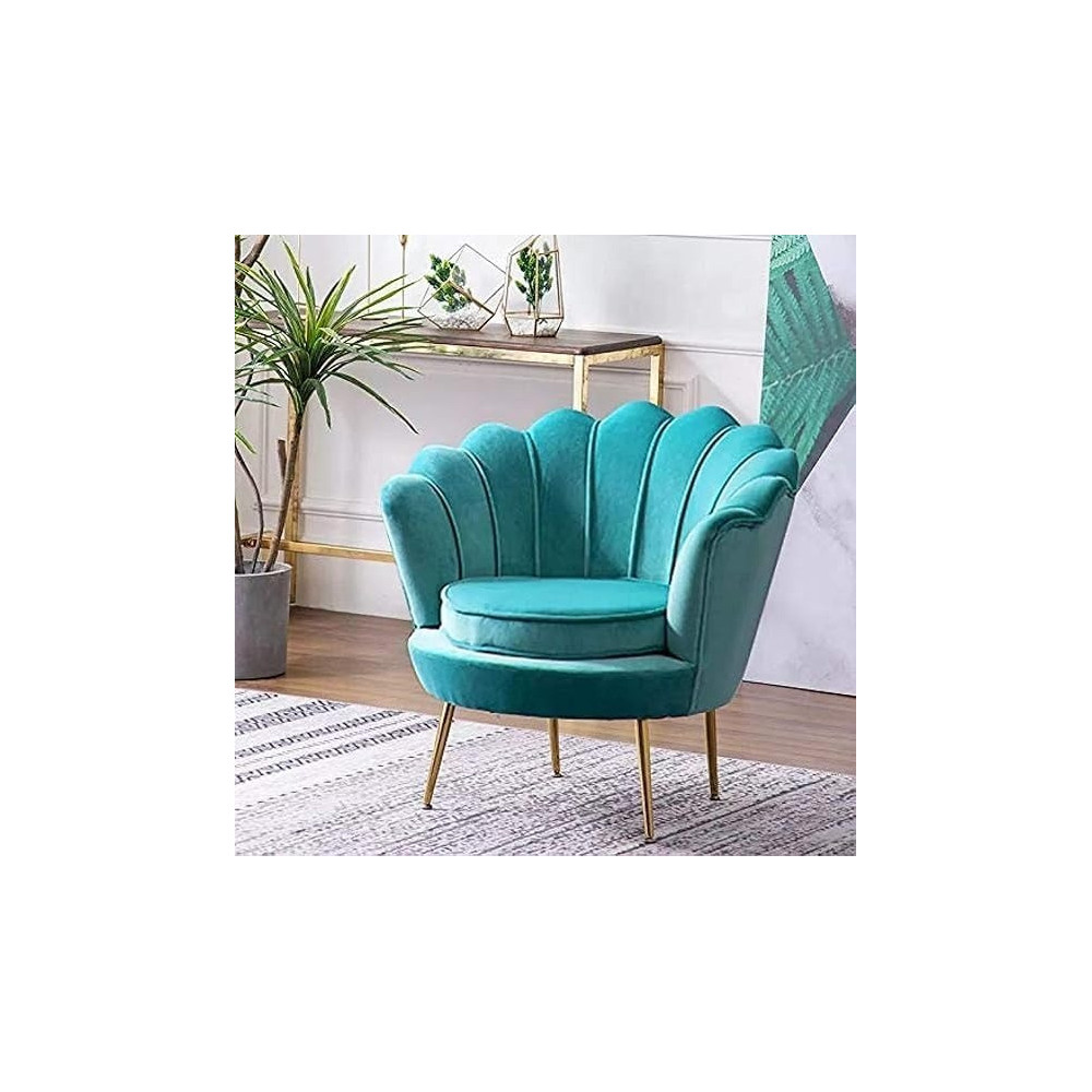 Raj Furniture Round Shaped Flower Chair, Mettle Legs, Velvet, Light Blue