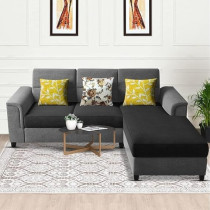 Raj Furniture Elegant 4 Seater L Shape Sofa Set For Living Room, Black Grey