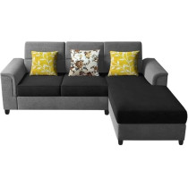 Raj Furniture Elegant 4 Seater L Shape Sofa Set For Living Room, Black Grey