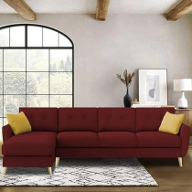 Raj Furniture Luxury 6 Seater L Shape Sofa Set For Living Room In Premium Fabric, Lhs, Maroon