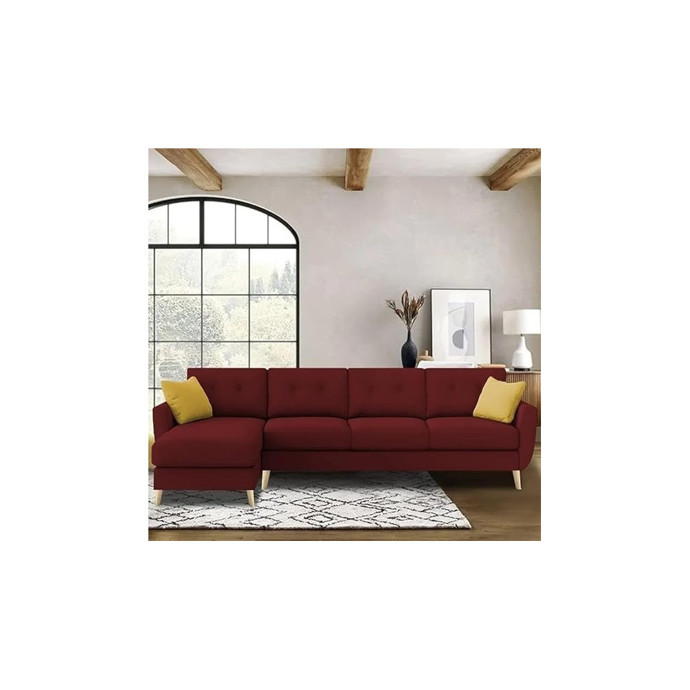 Raj Furniture Luxury 6 Seater L Shape Sofa Set For Living Room In Premium Fabric, Lhs, Maroon
