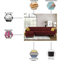 Raj Furniture Luxury 6 Seater L Shape Sofa Set For Living Room In Premium Fabric, Lhs, Maroon