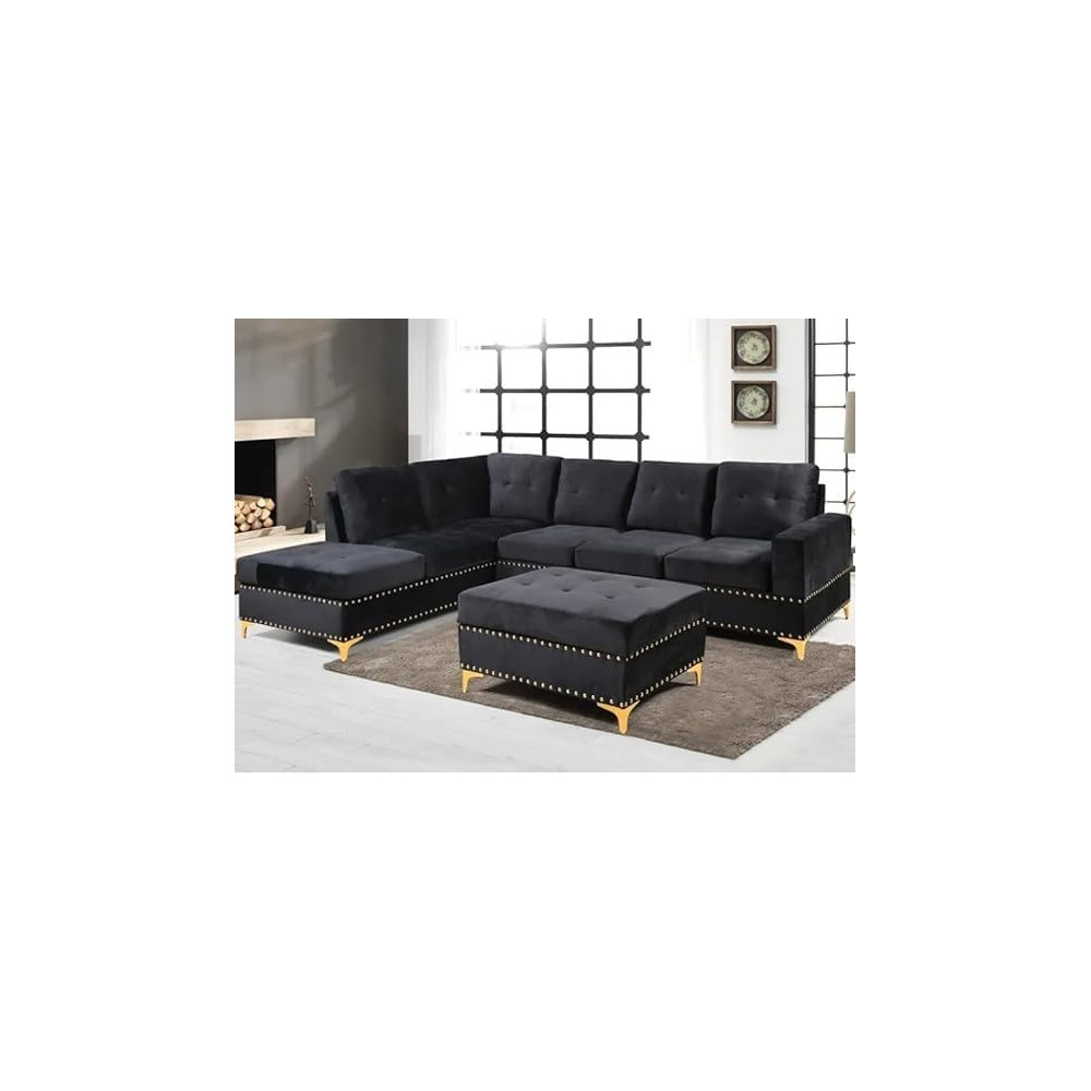 Raj Furniture European Simple Design L- Shape Velvet Sectional Sofa Set Chair With Storage Living Room Sofa Set Soft