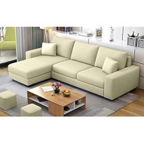 Raj Furniture Luxury Lhs L Shape Sofa For Living Room, Cream Fabric