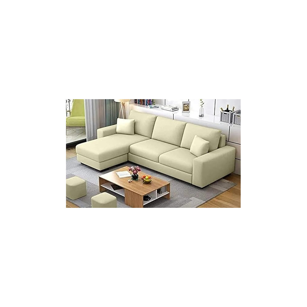 Raj Furniture Luxury Lhs L Shape Sofa For Living Room, Cream Fabric