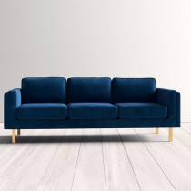 Cotton Home Velevt Square Arm Sofa, 81.28H x 220.98 W x 86.36 D Cm, Blue