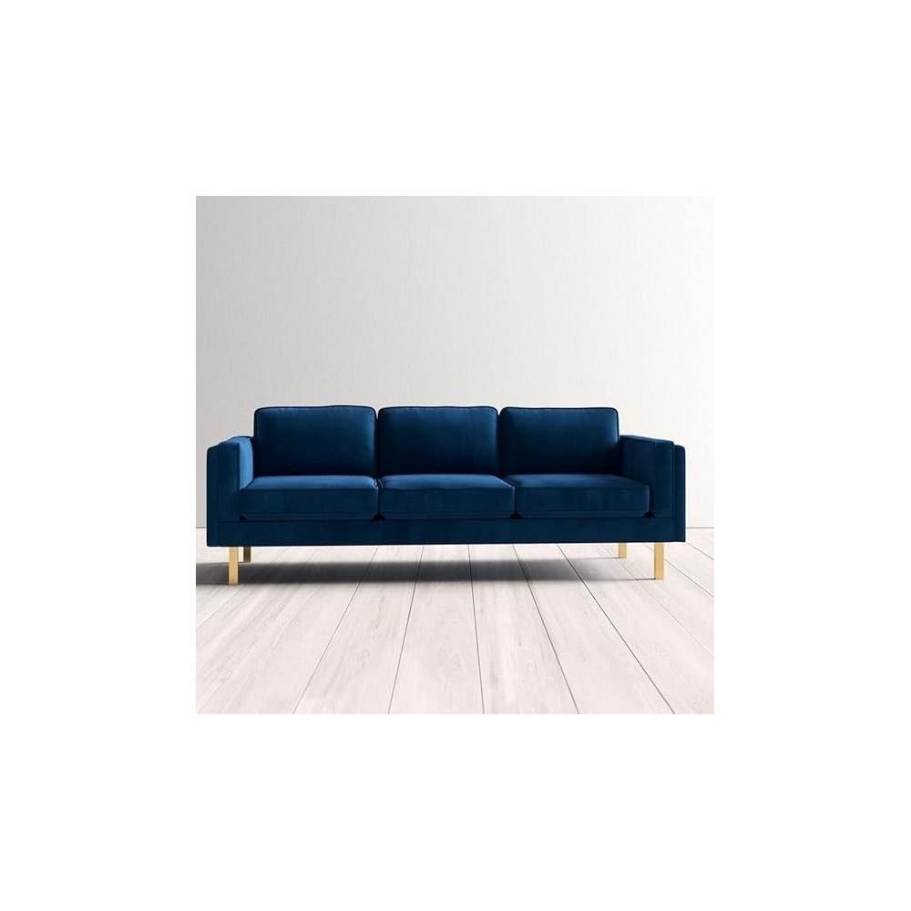 Cotton Home Velevt Square Arm Sofa, 81.28H x 220.98 W x 86.36 D Cm, Blue