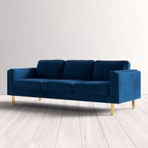 Cotton Home Velevt Square Arm Sofa, 81.28H x 220.98 W x 86.36 D Cm, Blue