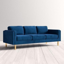 Cotton Home Velevt Square Arm Sofa, 81.28H x 220.98 W x 86.36 D Cm, Blue