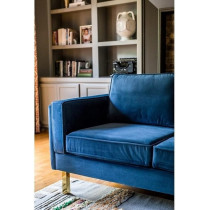 Cotton Home Velevt Square Arm Sofa, 81.28H x 220.98 W x 86.36 D Cm, Blue