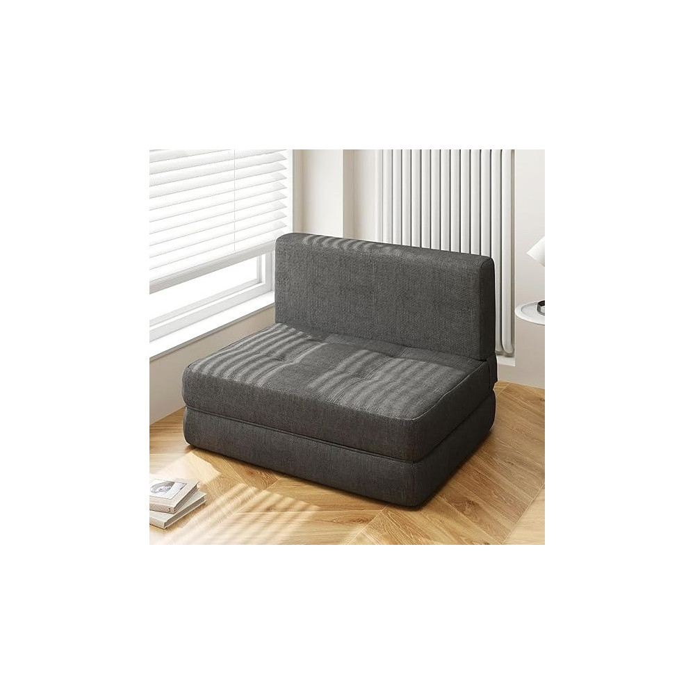 Aiho Sleeper Sofa Bed, Memory Foam Futon Sofa Bed, Convertible Chair Bed Sleeper Couch Bed Floor Sofa, Modern Linen Fabric Removable Cover, For Living Room/Apartment/Loft, Dark Grey