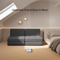 Aiho Sleeper Sofa Bed, Memory Foam Futon Sofa Bed, Convertible Chair Bed Sleeper Couch Bed Floor Sofa, Modern Linen Fabric Removable Cover, For Living Room/Apartment/Loft, Dark Grey
