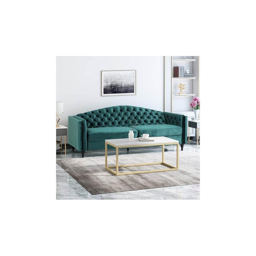 Cotton Home Linen Square Arm Sofa, 85H x 180W x 60D Cm, Green