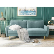 Cotton Home Velevt Square Arm Sofa With Reversible Cushions, 86.36H x 177.8W x 81.28D Cm, Sky Blue