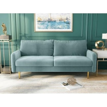 Cotton Home Velevt Square Arm Sofa With Reversible Cushions, 86.36H x 177.8W x 81.28D Cm, Sky Blue