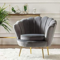 Raj Furniture Round Shaped Flower Chair, Mettle Legs, Velvet, Grey