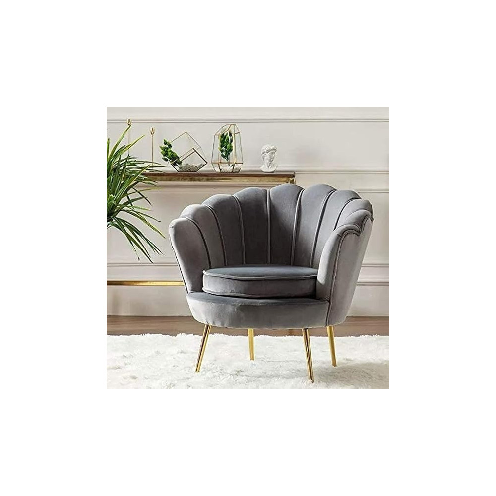 Raj Furniture Round Shaped Flower Chair, Mettle Legs, Velvet, Grey