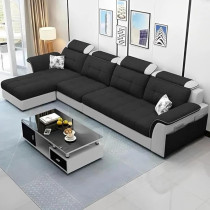 Raj Furniture Luxury, L Shape Lhs Sofa For Living Room In Premium Fabric, Black/Grey