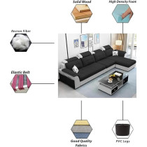 Raj Furniture Luxury, L Shape Lhs Sofa For Living Room In Premium Fabric, Black/Grey