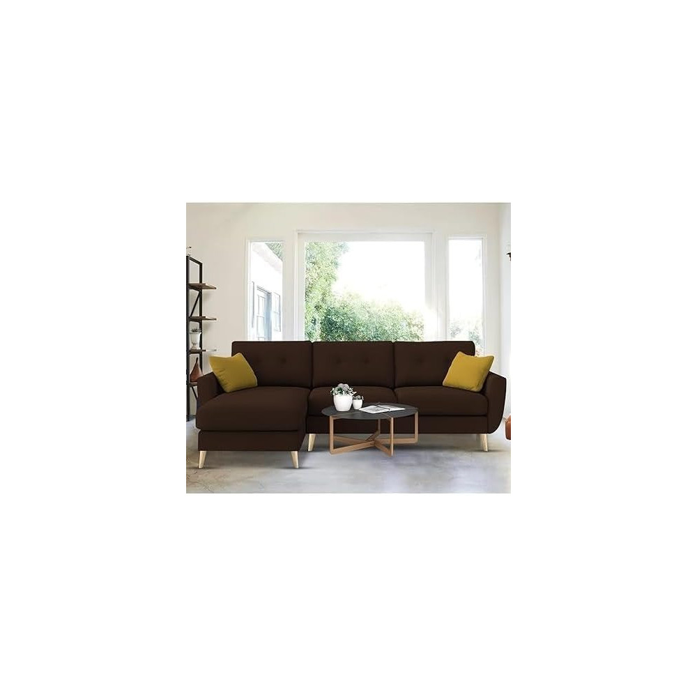 Raj Furniture 4 Seater L-Shaped Living Room Sofa In Plush Velvet Fabric Lhs, Brown Fabric