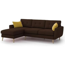 Raj Furniture 4 Seater L-Shaped Living Room Sofa In Plush Velvet Fabric Lhs, Brown Fabric