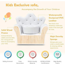Costzon Kids Sofa, Children Upholstered Sofa With Ottoman, Princess Sofa With Diamond Decoration, Smooth Pvc Leather Toddler Chair, Kids Couch For Boys And Girls, White