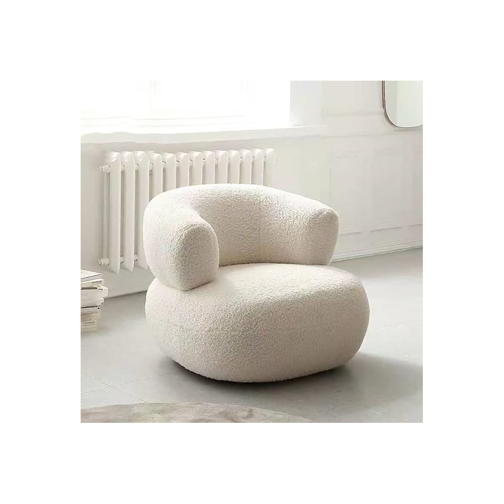Raj Furniture Lamb Wool Sofa Chairs Single Seat Comfy Upholstered Arm Chair Living Room Bedroom Furniture, White
