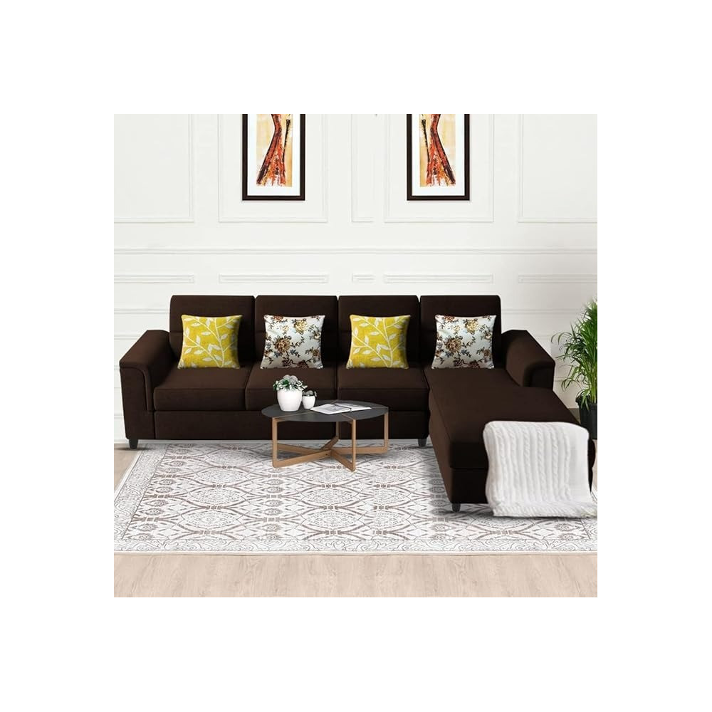 Raj Furniture Harmony 6-Seater, L-Shape Sofa Set For Living Room, Brown