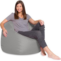 Raj Furniture Comfy Pvc Leather Large Pvc Bean Bag, Grey, H42 X W42 X D28 Cm