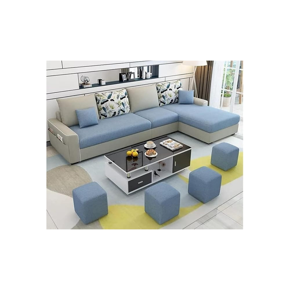 Raj Furniture Simple Combination Removable And Washable Three-Person Small Apartment Sofa Modern Sectional Sofa, Blue