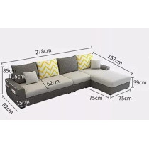 Raj Furniture Simple Combination Removable And Washable Three-Person Small Apartment Sofa Modern Sectional Sofa, Grey