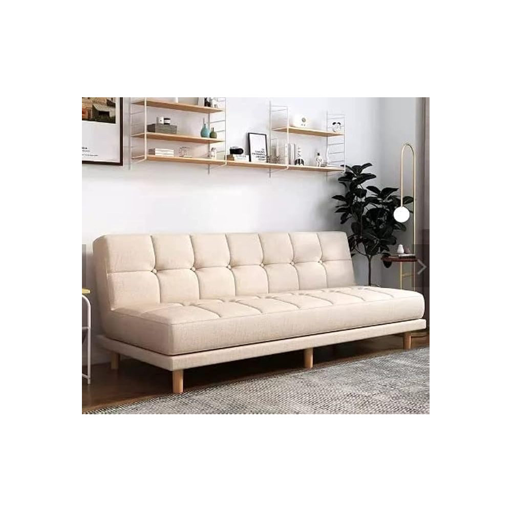 Raj Furniture Fabric Sofa Living Room Small Apartment Modern Minimalist Bedroom Three-Seat Sofa Bed, Folding Dual-Use Sofa Bed, Ivory