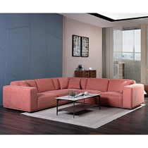 Raj Furniture High End Living Room Furniture Manufacturers Royal Modern L Shape Fabric Sofa Set, Rose Pink