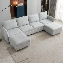 Raj Furniture U Shape Luxury Sofa Set Modern Design Furniture Sectional Couch Living Room Sofas, White
