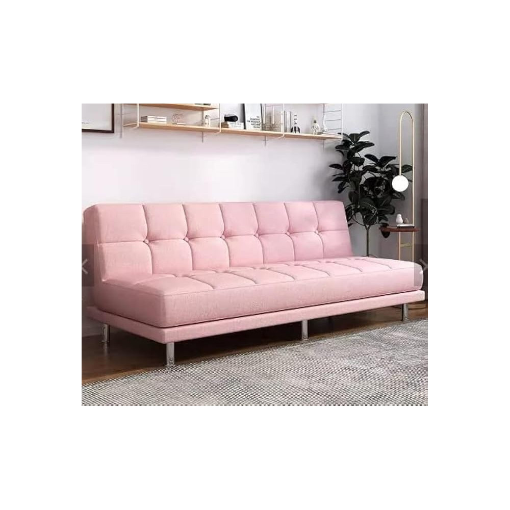 Raj Furniture Fabric Sofa Living Room Small Apartment Modern Minimalist Bedroom Three-Seat Sofa Bed, Folding Dual-Use, Pink