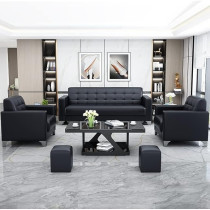 Raj Furniture Modern Office Sofa Using For Business Reception Simple Leather Sofa Furniture Living Room Furniture Set, Black