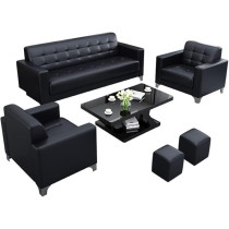 Raj Furniture Modern Office Sofa Using For Business Reception Simple Leather Sofa Furniture Living Room Furniture Set, Black
