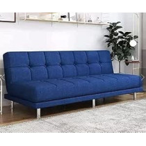 Raj Furniture Fabric Sofa Living Room Small Apartment Modern Minimalist Bedroom Three-Seat Sofa Bed, Folding Dual-Use Sofa Bed, Blue